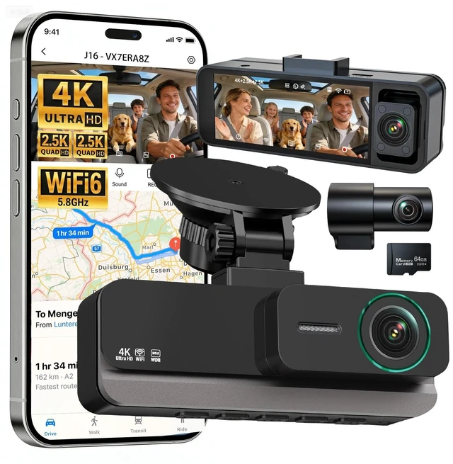 Main image of Nymzview 4K+2.5K+2.5K 3 Channel Dash Cam - Front/Rear/Inside - 5.8GHz WiFi 6 Dashcam with IR Night Vision, 64GB Card, 24H Parking Mode, G-Sensor - Car Dash Cam for Rideshare & Taxi