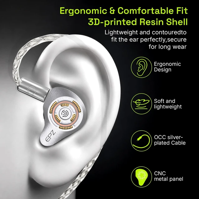 Alt view image 3 of 5 - EPZ P50 in Ear Monitor Hybrid Drivers Metal Panel 1DD+2BA+2Planar IEM