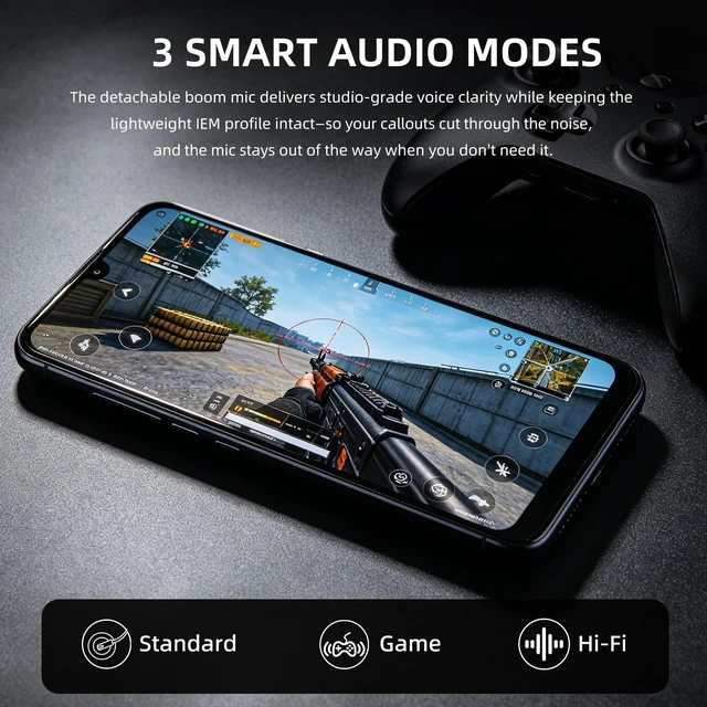 Alt view image 5 of 5 - Kefine DuoMic Type-C Gaming IEM Cable with Mic, Dual Detachable Boom Mic+Inline Mic, 3 Modes Smart Control with DAC, Silver-Plated Cable for Gamers (Silver, 0.78mm 2-Pin, USB-C)