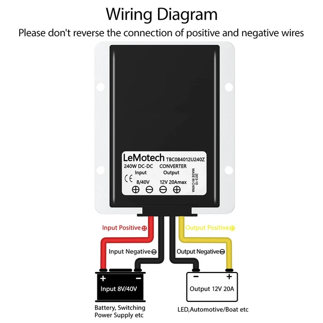 Alt view image 2 of 5 - LeMotech DC 8-40v to 12v Converter 20A 240W Step Down Converter Voltage Reducer IP68 Waterproof Transformer for Golf Cart Truck Boat Vehicle