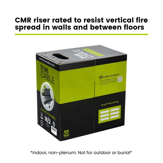 Alt view image 2 of 5 - TRUE CABLE 18/2 AWG Sound & Security Speaker Wire, Unshielded Stranded Pure Copper Bulk Cable, CMR/CL3R Riser in-Wall, UL13 300V, Gray, 500ft