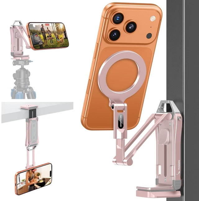 Main image of OMOTON TP02-Pro Magnetic Phone Holder for Vlogging, Content Creator Essentials with 1/4" Screw, Arca (7-Pink)