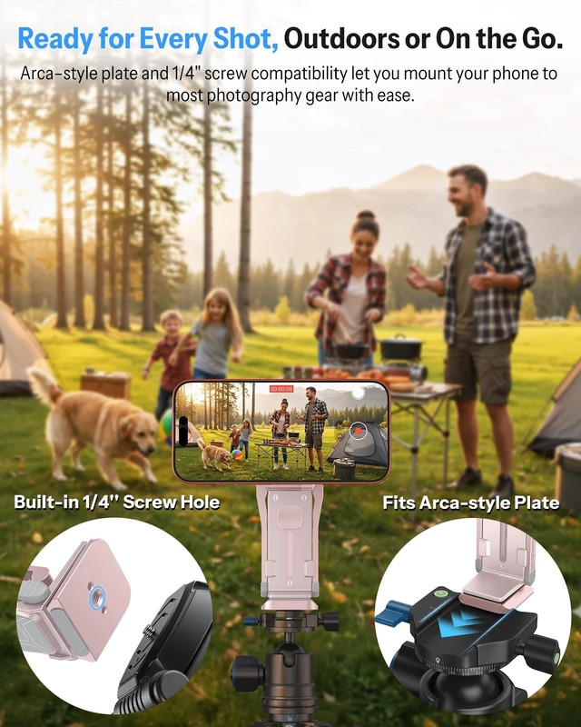 Alt view image 4 of 5 - OMOTON TP02-Pro Magnetic Phone Holder for Vlogging, Content Creator Essentials with 1/4" Screw, Arca (7-Pink)