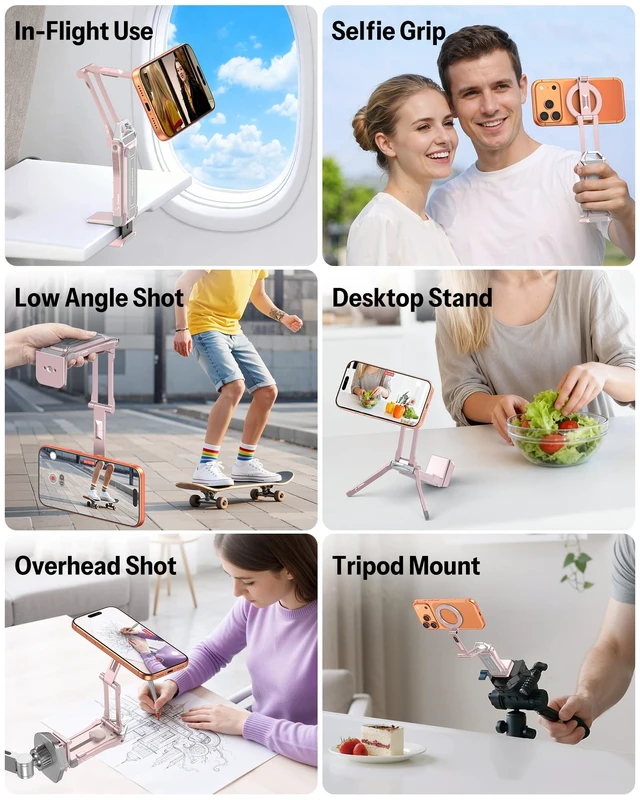 Alt view image 5 of 5 - OMOTON TP02-Pro Magnetic Phone Holder for Vlogging, Content Creator Essentials with 1/4" Screw, Arca (7-Pink)