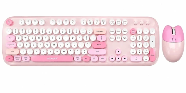 Main image of SaharaCase - Wireless Keyboard & Mouse Combo with Silent Click ^^ Colorful 104 Keys Full Keyboard ^^ USB & Type-C Adapter (Pink)