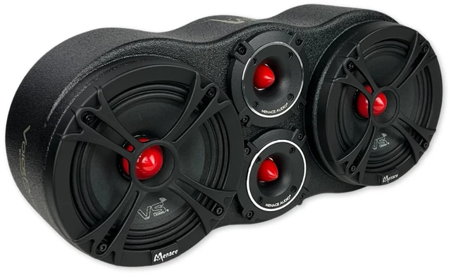 Main image of MENACE AUDIO Dual 6.5" Loaded Midrange Enclosure with 2 x 3.5 Tweeters - Red Bullets
