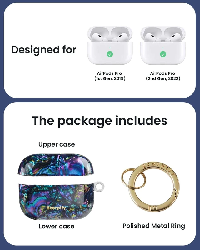 Alt view image 3 of 5 - SCORPIFY for AirPods Pro Case 1 & 2 (1st & 2nd Generation, 2019/2022) with Keychain, Compatible with Apple AirPod Pro 1 & 2, Cute Hard Shell Cover, Earbuds Case for Women - Gleam Mystic Abal