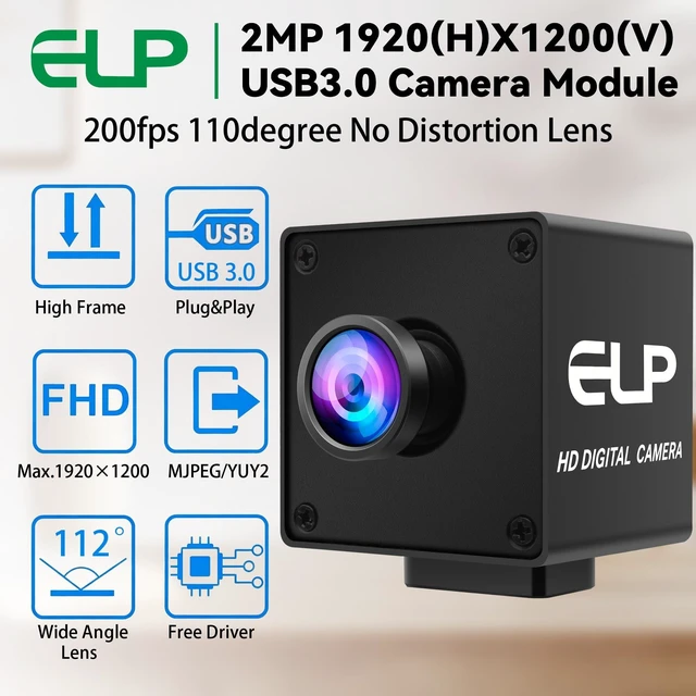 Alt view image 2 of 5 - ELP High Speed Global Shutter USB3.0 Camera for Computer, 720P/200fps, 1080P/120fps, Wide Angle 110degree No Distortion Webcam, Mini UVC USB3.0/2.0 PC CAMERA Fast Frame Lightburn Cameras for Laptop Pi