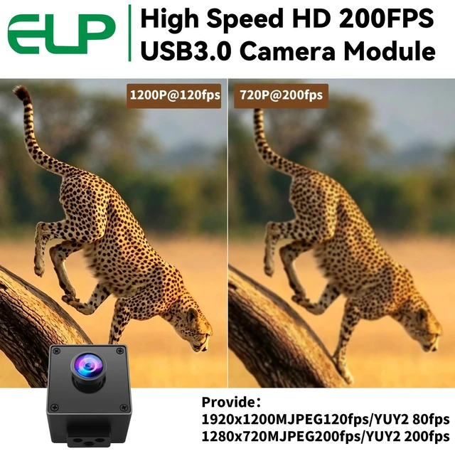 Alt view image 3 of 5 - ELP High Speed Global Shutter USB3.0 Camera for Computer, 720P/200fps, 1080P/120fps, Wide Angle 110degree No Distortion Webcam, Mini UVC USB3.0/2.0 PC CAMERA Fast Frame Lightburn Cameras for Laptop Pi