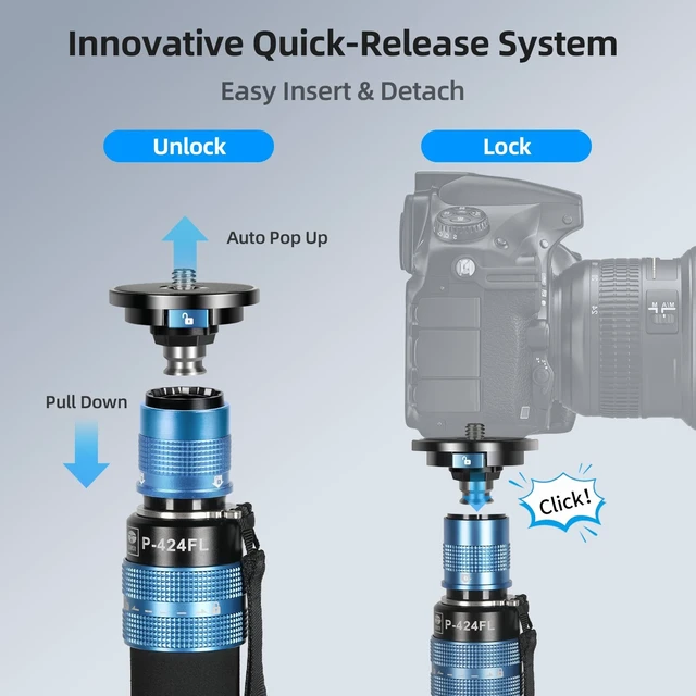 Alt view image 2 of 5 - SIRUI P-424FL Carbon Fiber Camera Monopod Kit, 78" Heavy Duty Professional Video Monopod with VA-5 Fluid Video Head, Tripod Base, Flip Locks for DSLR Camera
