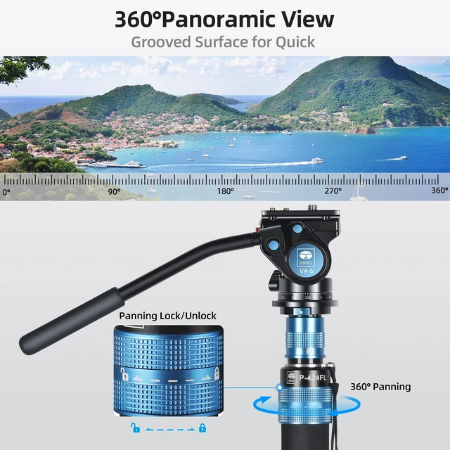 Alt view image 4 of 5 - SIRUI P-424FL Carbon Fiber Camera Monopod Kit, 78" Heavy Duty Professional Video Monopod with VA-5 Fluid Video Head, Tripod Base, Flip Locks for DSLR Camera