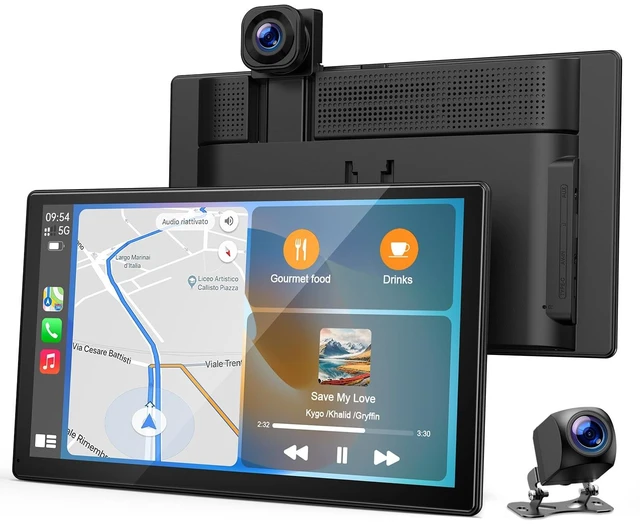Main image of Topexplore 9-Inch Wireless CarPlay Screen with 4K+1080P Dash Cam