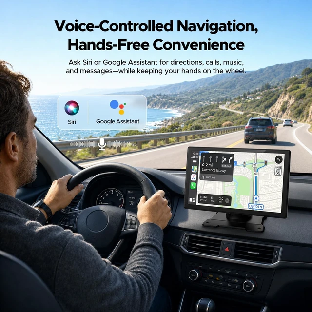 Alt view image 4 of 5 - Topexplore 9-Inch Wireless CarPlay Screen with 4K+1080P Dash Cam