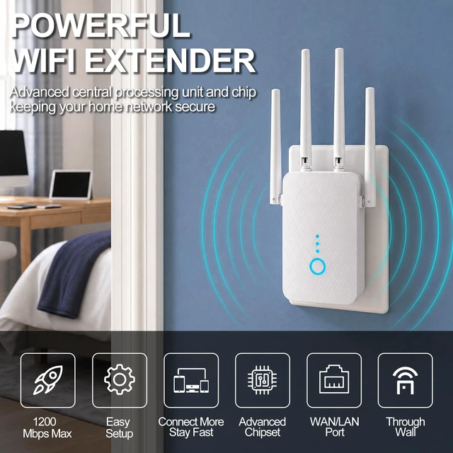 Alt view image 2 of 5 - Hapolr AC1200 Dual Band WiFi Extender Internet Booster for Whole Home