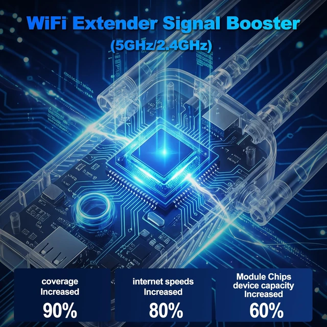 Alt view image 3 of 5 - Hapolr AC1200 Dual Band WiFi Extender Internet Booster for Whole Home