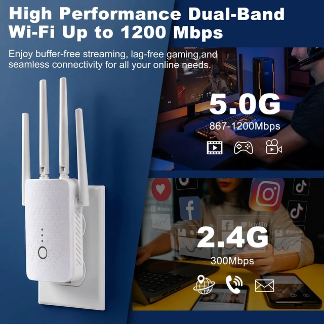 Alt view image 5 of 5 - Hapolr AC1200 Dual Band WiFi Extender Internet Booster for Whole Home