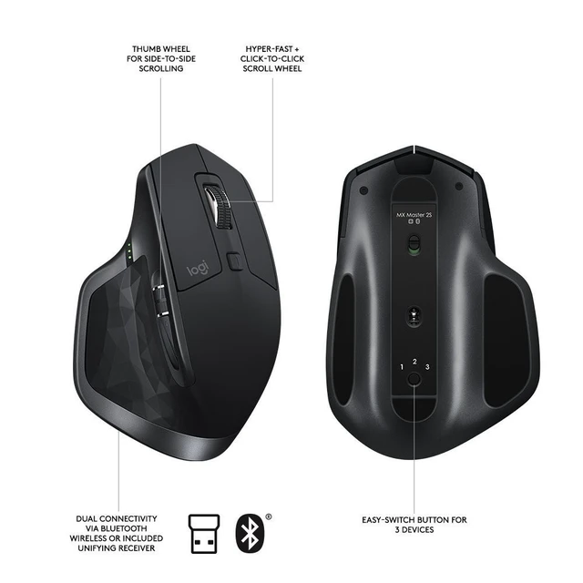 Alt view image 3 of 5 - Logitech MX Master 2S Wireless Mouse with Flow Cross-Computer Control and File Sharing for PC and Mac, Graphite