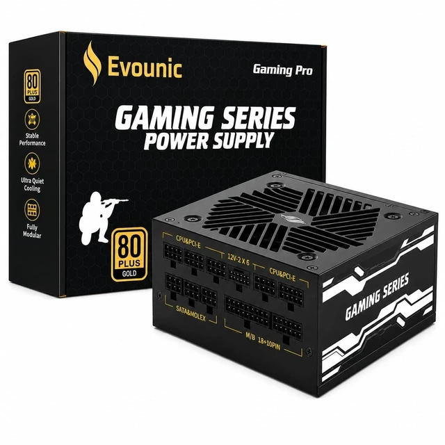 Main image of Evounic 1000W Gaming Power Supply,Fully Modular 80 Plus Gold Certification, ATX 3.1 PSU, Support for PCIe 5.1 GPUs, semi-Passive 120mm Fan, LLC Technology, Single Rail, for Overclocked GPUs