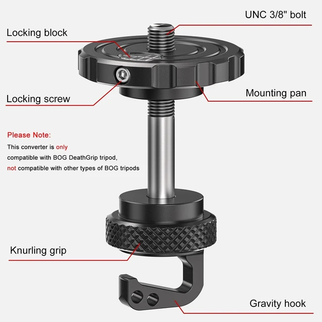 Alt view image 2 of 5 - EVUMO Ball Head Conversion Adapter for BOG DeathGrip Tripod, 6061-T6 Aluminum Converter with 3/8'' UNC Bolt for Upgrading BOG DeathGrip Shooting Tripod