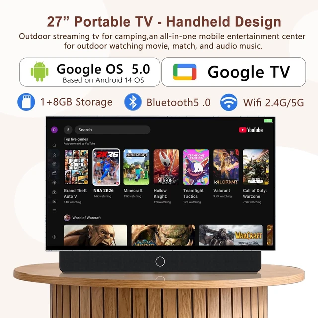 Alt view image 5 of 5 - 27" Portable Smart TV with Protective Case,Dolby Audio,HDR10,FHD Ourdoor TV