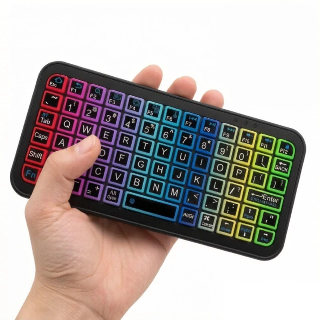 Main image of Mini Bluetooth Keyboard,Ultra Small Wireless Keyboard with 7 RGB Backlights,Portable Compact Pocket Slim Handheld Cordless Keypad Air Mouse for Gaming Laptop Android Windows Mac Smartphone Trav