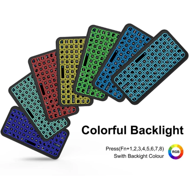 Alt view image 5 of 5 - Mini Bluetooth Keyboard,Ultra Small Wireless Keyboard with 7 RGB Backlights,Portable Compact Pocket Slim Handheld Cordless Keypad Air Mouse for Gaming Laptop Android Windows Mac Smartphone Trav
