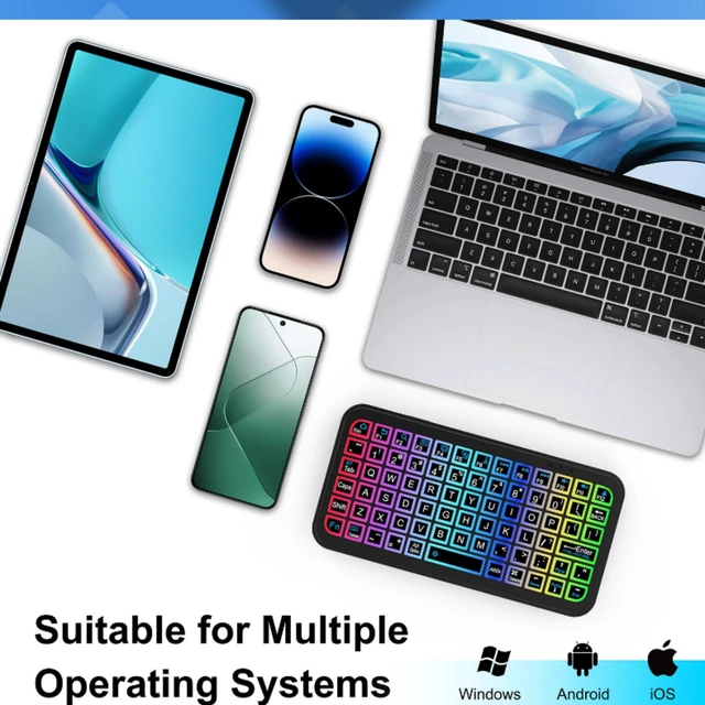 Alt view image 3 of 5 - Mini Bluetooth Keyboard,Ultra Small Wireless Keyboard with 7 RGB Backlights,Portable Compact Pocket Slim Handheld Cordless Keypad Air Mouse for Gaming Laptop Android Windows Mac Smartphone Trav