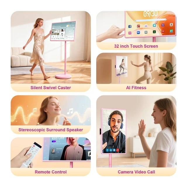Alt view image 2 of 5 - VLH Smart Portable TV on Wheels ^^ 32 Inch Touchscreen Rolling TV ^^ EDLA-Certified Android 15 OS ^^ 38400mAh Battery Powered ^^ 8GB RAM + 128GB Storage ^^ 10-12H Playtime ^^ Voice Remote Control