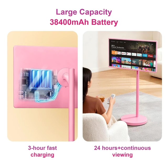 Alt view image 4 of 5 - VLH Smart Portable TV on Wheels ^^ 32 Inch Touchscreen Rolling TV ^^ EDLA-Certified Android 15 OS ^^ 38400mAh Battery Powered ^^ 8GB RAM + 128GB Storage ^^ 10-12H Playtime ^^ Voice Remote Control