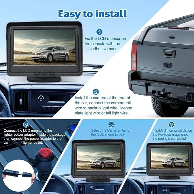 Alt view image 5 of 5 - Wireless Backup Camera for Car with 4.3 inch Rear View Monitor Reversing Camera Kit for Car Van RV Travel Trailer Truck SUV Easy Installation with License Plate Mount