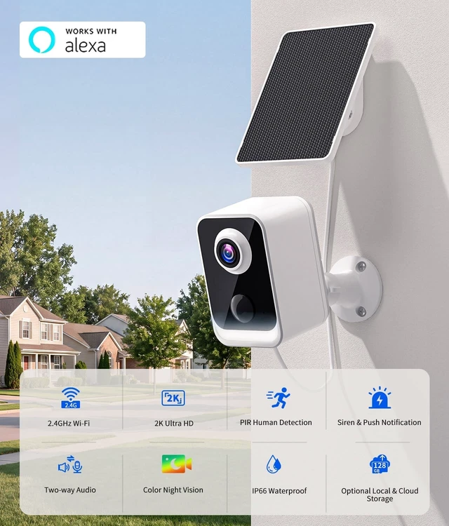 Alt view image 2 of 5 - 2K Solar Camera Outdoor Wireless, Battery Powered, 30-Day Free Cloud,4 Pack