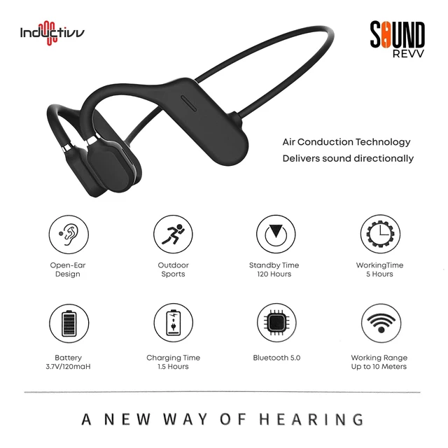 Alt view image 2 of 5 - Inductivv Bone Conduction Headphones Sound Revv Open Earphones Wireless