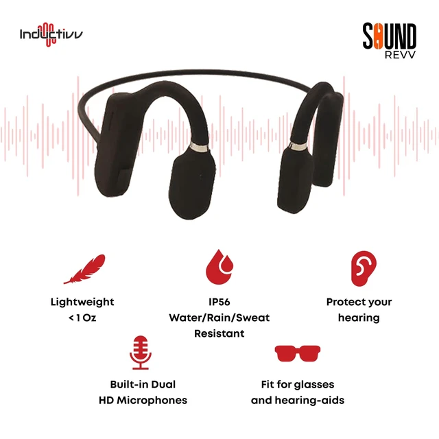 Alt view image 5 of 5 - Inductivv Bone Conduction Headphones Sound Revv Open Earphones Wireless