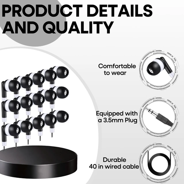Alt view image 3 of 5 - Oidroy Bulk Wired Earbuds 100 Pack for Black for School Classroom Students