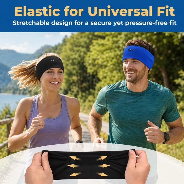 Alt view image 4 of 5 - 2Pcs Sleeping Headphones, Wireless Earphones Bluetooth Headband Headphones with HD Stereo Speakers for Sports Running Workouts Travel Yoga, Men Women - Black&Blue