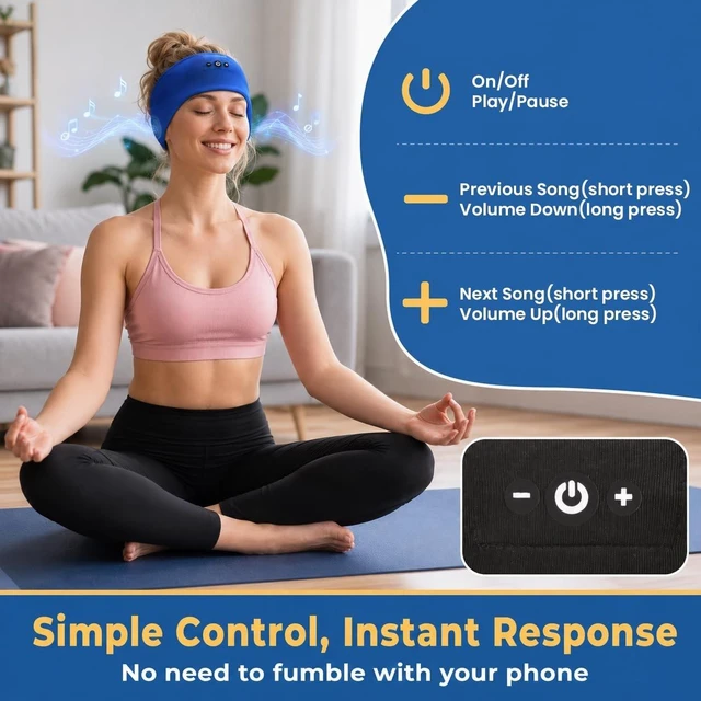 Alt view image 5 of 5 - 2Pcs Sleeping Headphones, Wireless Earphones Bluetooth Headband Headphones with HD Stereo Speakers for Sports Running Workouts Travel Yoga, Men Women - Black&Blue