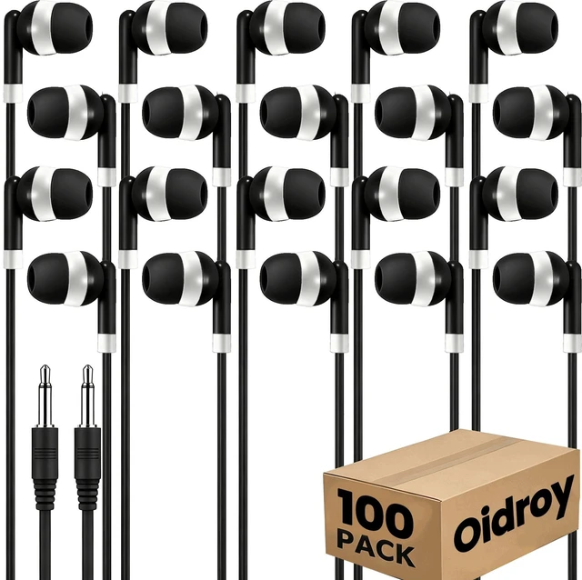Main image of Oidroy Bulk Wired Earbuds 100 Pack for Black for School Classroom Students
