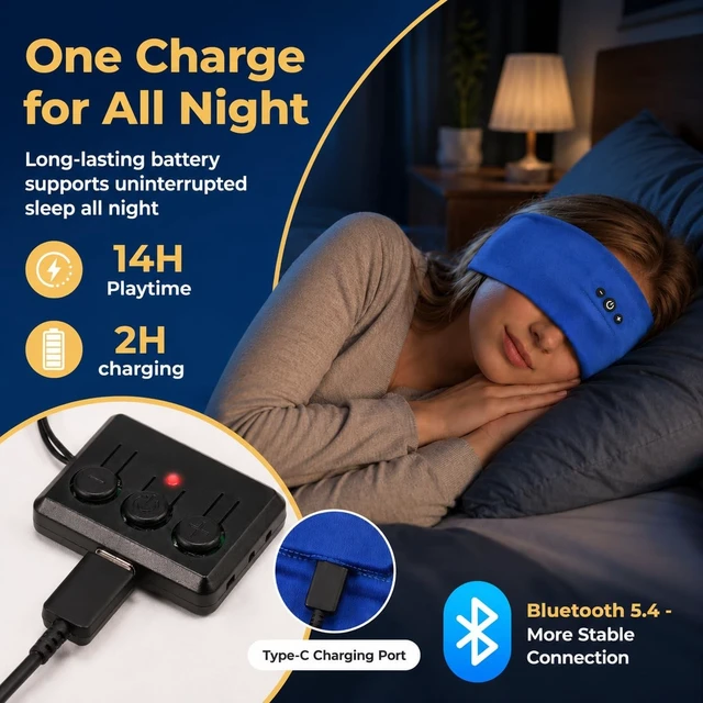 Alt view image 3 of 5 - 2Pcs Sleeping Headphones, Wireless Earphones Bluetooth Headband Headphones with HD Stereo Speakers for Sports Running Workouts Travel Yoga, Men Women - Black&Blue