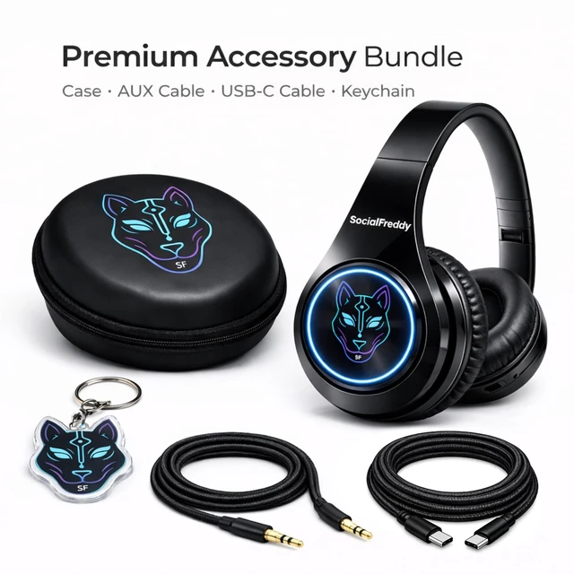 Alt view image 2 of 5 - SocialFreddy Pulse Wireless Bluetooth On-Ear Headphones with Color-Changing LED Light Ring, Deep Bass Stereo Sound, Foldable Design, USB-C Charging, EVA Case, AUX Cable & Keychain