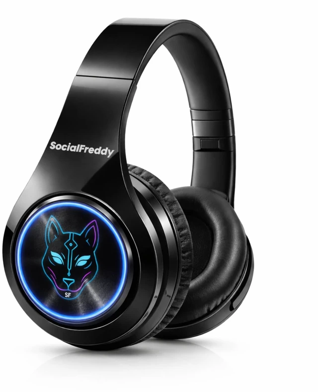 Main image of SocialFreddy Pulse Wireless Bluetooth On-Ear Headphones with Color-Changing LED Light Ring, Deep Bass Stereo Sound, Foldable Design, USB-C Charging, EVA Case, AUX Cable & Keychain