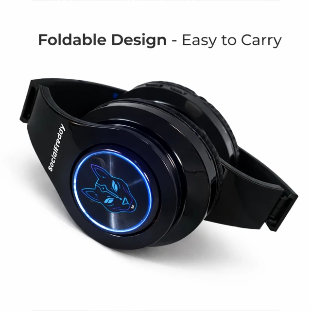 Alt view image 3 of 5 - SocialFreddy Pulse Wireless Bluetooth On-Ear Headphones with Color-Changing LED Light Ring, Deep Bass Stereo Sound, Foldable Design, USB-C Charging, EVA Case, AUX Cable & Keychain