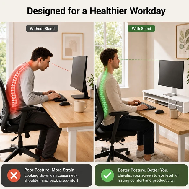 Alt view image 4 of 5 - ExaDesk Dual Monitor Stand, 42.5 Inch Wood Monitor Riser with Drawers, 2 Tier Desktop Organizer for Computer Laptop TV, Large Screen Stand for Home Office Desk