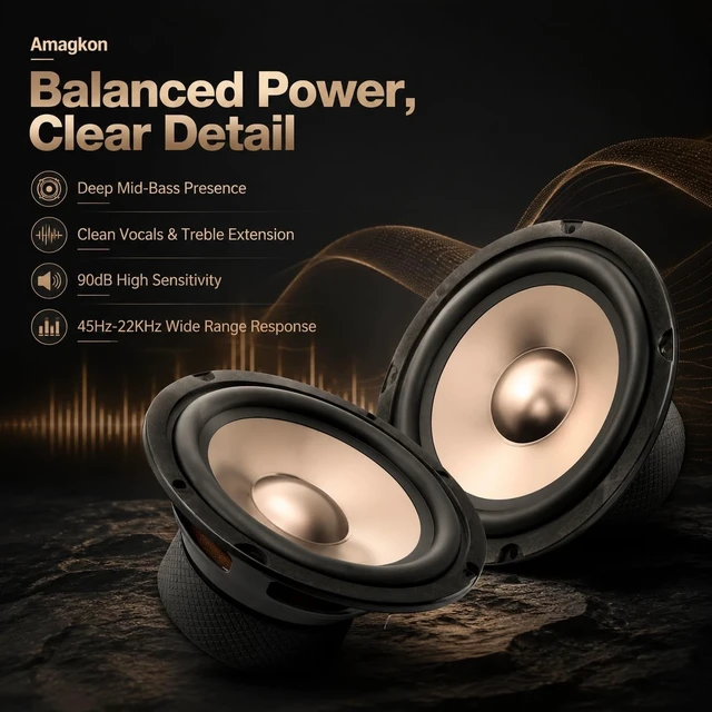 Alt view image 5 of 5 - Amagkon 6.5 Inch 2-Way Mid-Bass Car Speakers, 1000W Max (250W RMS) 4 Ohm, Aluminum Magnesium Cone Full Range Audio System, 90dB High Sensitivity, Easy Upgrade for Car SUV Door Speakers, Set of 2