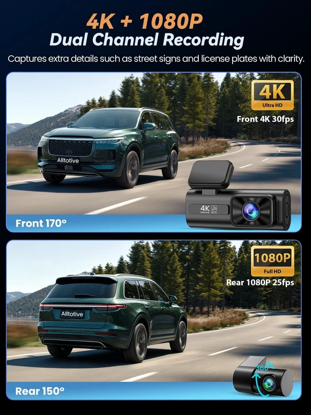 Alt view image 2 of 5 - Alltotive Dash Cam Front and Rear 4K+1080P, Dual Dashcam with 64GB Card