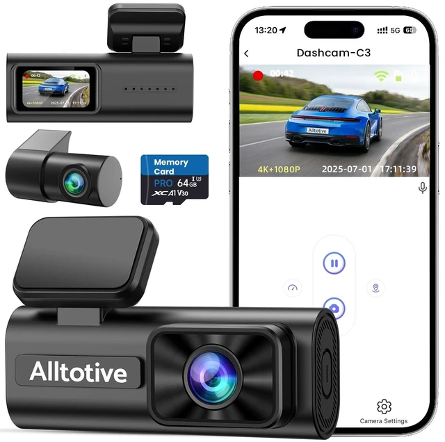 Main image of Alltotive Dash Cam Front and Rear 4K+1080P, Dual Dashcam with 64GB Card