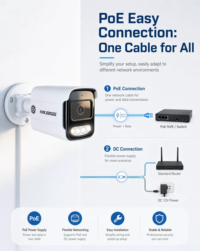 Alt view image 2 of 5 - HIKJBSET 5MP PoE Outdoor Security Camera, Human Detection, Smart Dual-Light Color Night Vision, Two-Way Audio, ONVIF, IP67