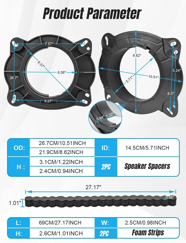 Alt view image 2 of 5 - zenoruslky 6x9 to 6.5 Front Door Speaker Spacer Foam Strip for Toyota Lexus
