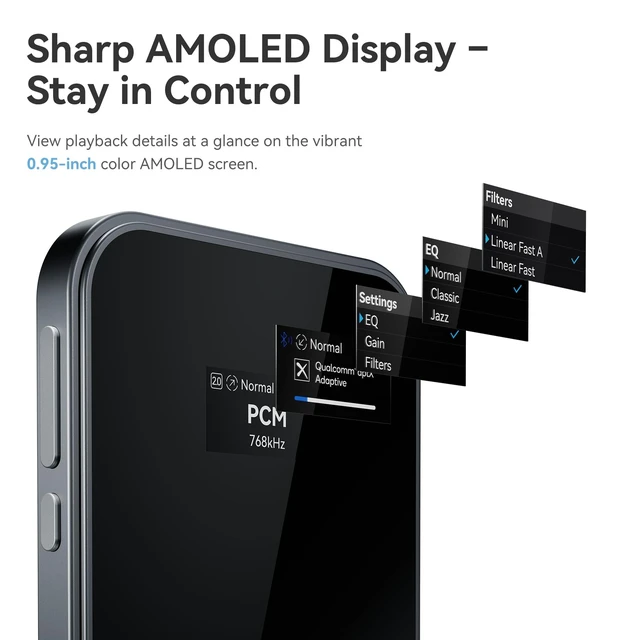 Alt view image 3 of 5 - Khadas Tea Pro Magnetic DAC/Amp, Ultra-Slim Portable Headphone Amplifier with 0.95" Display, ES9039Q2M, 3.5 & 4.4mm Outputs HeadphoneAmp, PCM 768kHz/32bit, DSD512, BT 5.4/USB, 2100mAh Battery