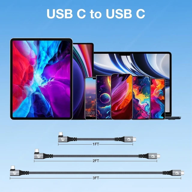 Alt view image 2 of 5 - Right Angle USB C to USBC Cable 15FT, 20Gbps USB C 3.2 Gen 2x2 Data Cable