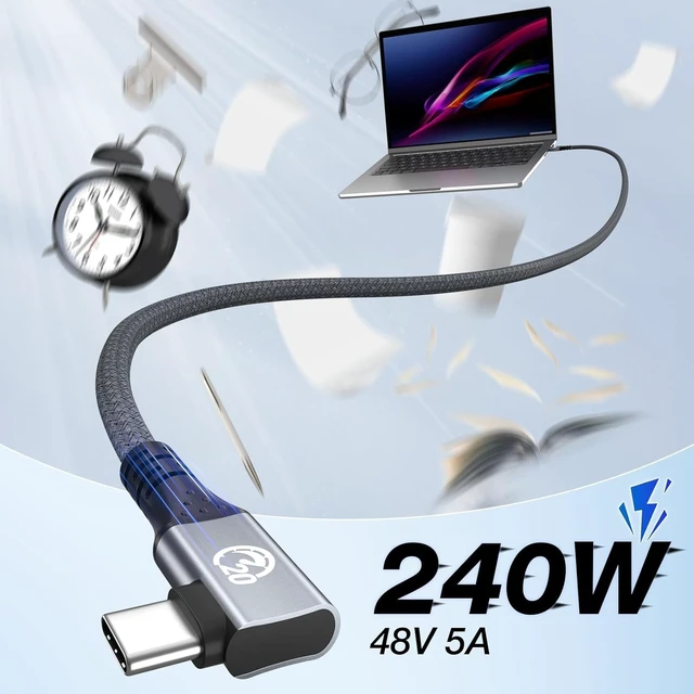 Alt view image 3 of 5 - Right Angle USB C to USBC Cable 15FT, 20Gbps USB C 3.2 Gen 2x2 Data Cable